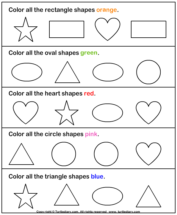 Identify and Color Shapes | Turtle Diary Worksheet