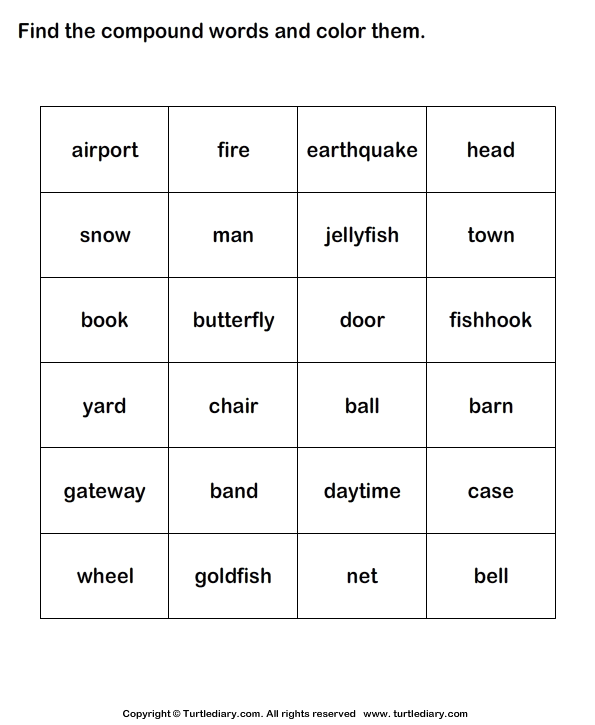 Identify and Color the Compound Words