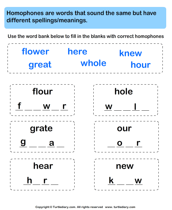 Fill in Letters to Complete the Homophone