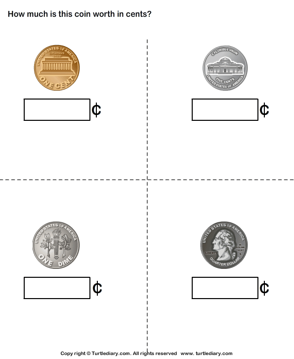 Identify Penny Nickel Dime Quarter Turtle Diary Worksheet