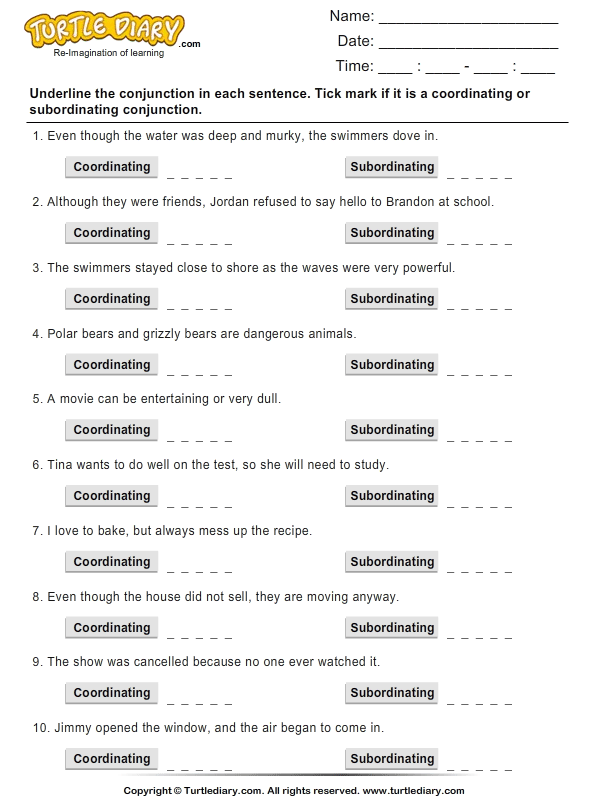 Identify Conjunctions as Coordinating or Subordinating