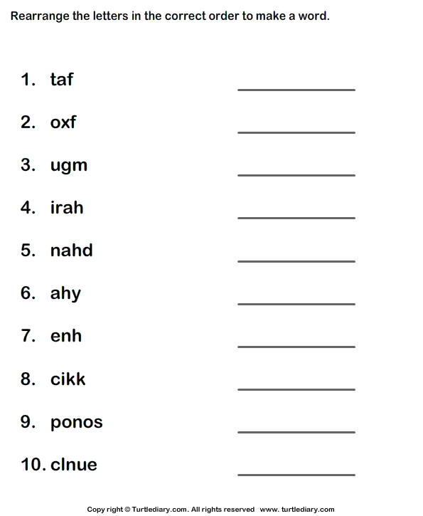 Rearrange The Letters To Make A Word Turtle Diary Worksheet