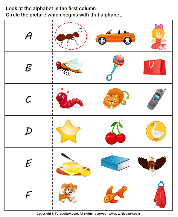 Letter Sounds A To F Turtle Diary Worksheet