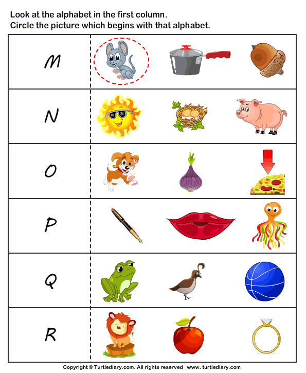 Letter Sounds A To F Turtle Diary Worksheet