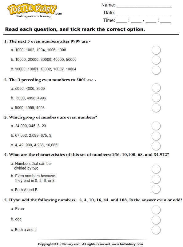 Even Numbers : Multiple Choice Questions