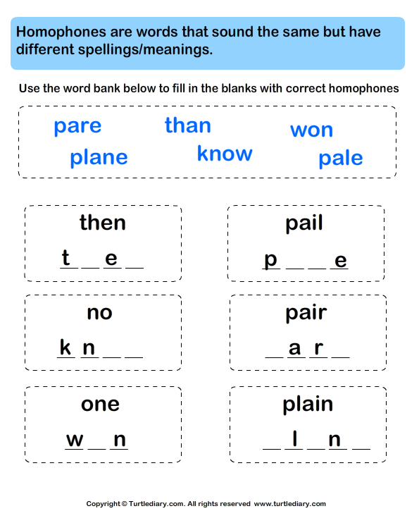Fill in Letters to Complete the Homophone
