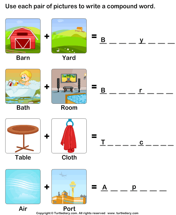 Put The Words Shown By Pictures Together Turtle Diary Worksheet
