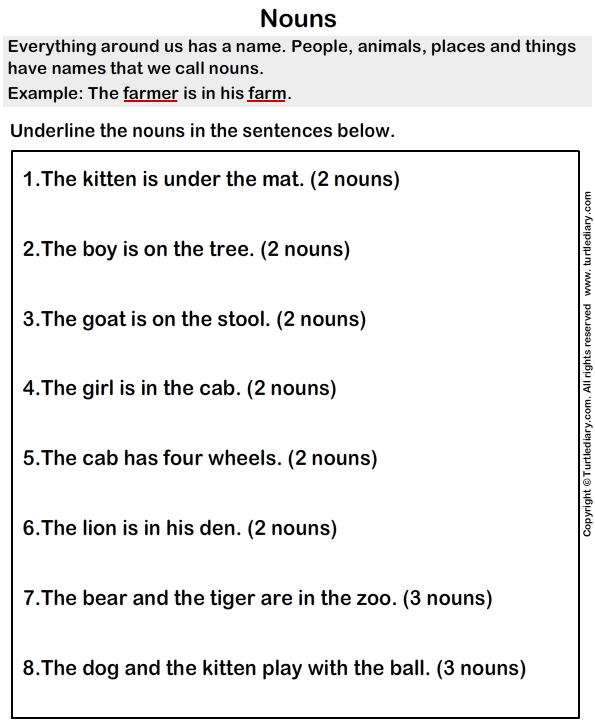 Identifying Nouns In A Sentence Grade 1