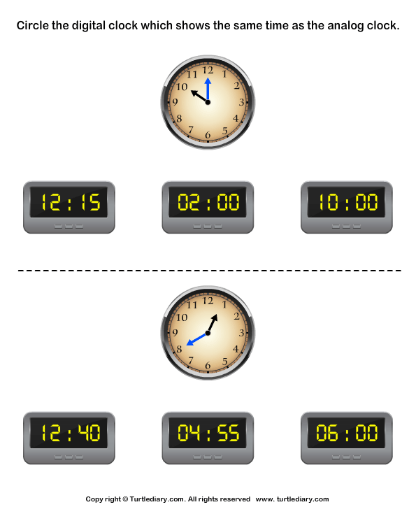 Match Analog and Digital Clocks