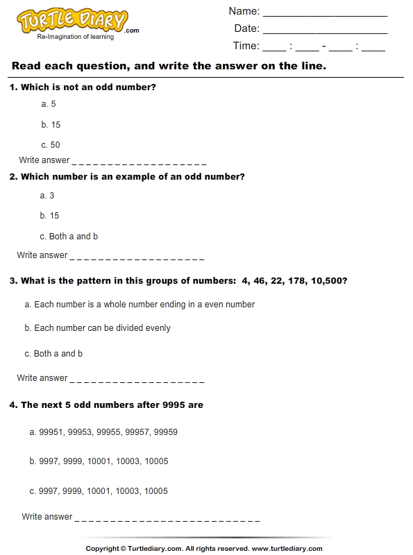 Odd Numbers : Multiple Choice Questions
