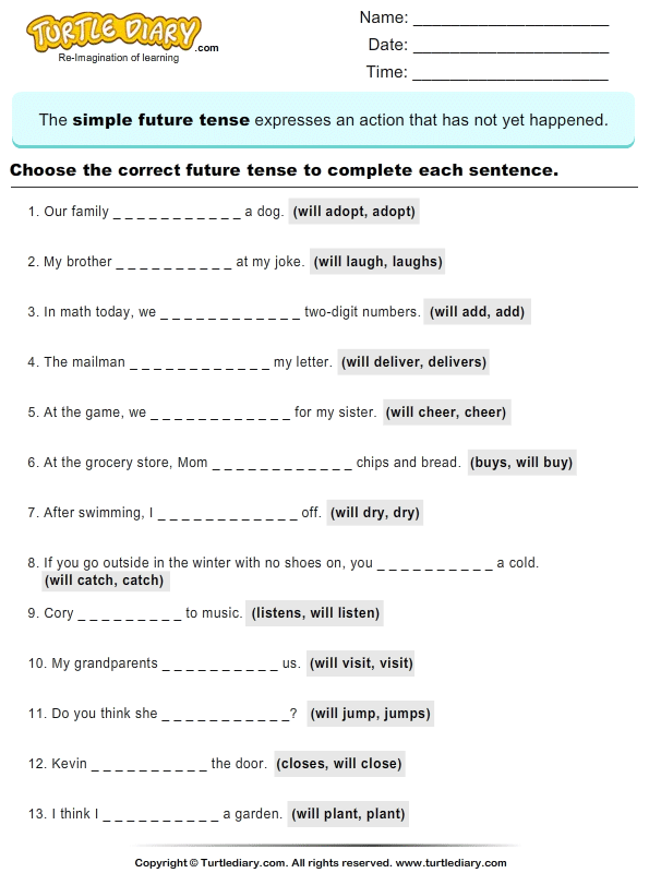 Write the Future Tense of Verb