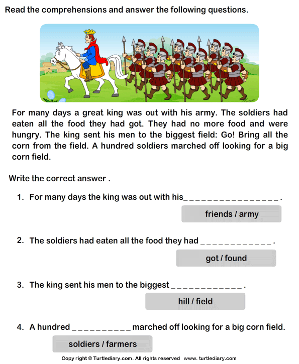 reading-comprehension-king-and-his-army-turtle-diary-worksheet