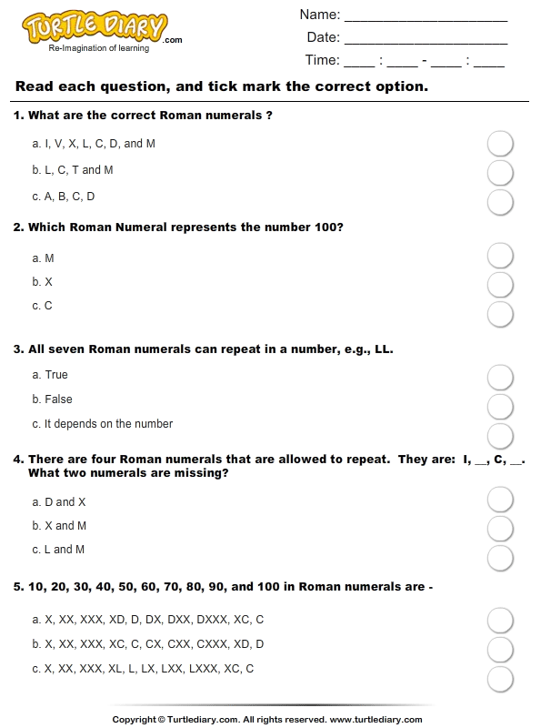 Roman Numerals (Xx Above) : Multiple Choice Questions