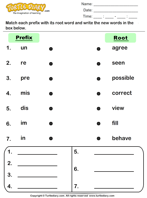 Match Prefixes to Root Words