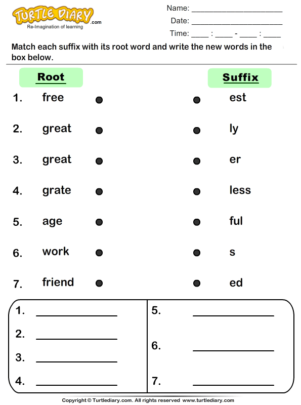 Match Suffixes to Root Words