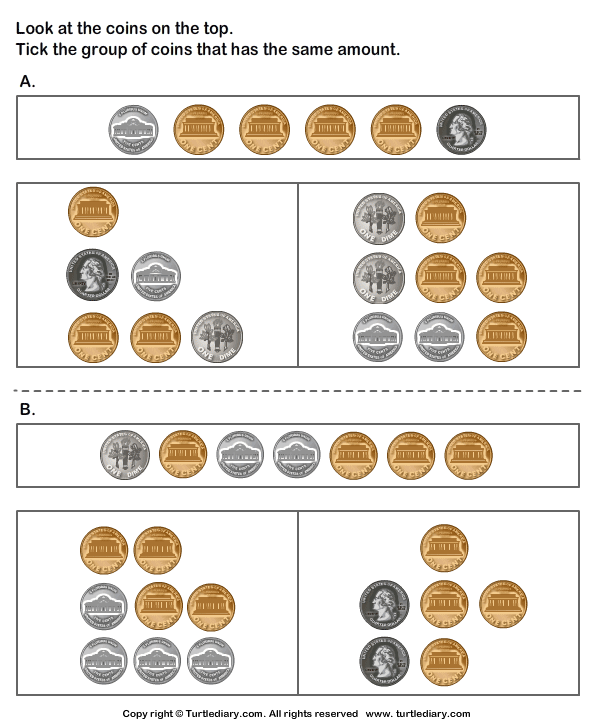 same-amount-with-different-coin-combinations-turtle-diary-worksheet