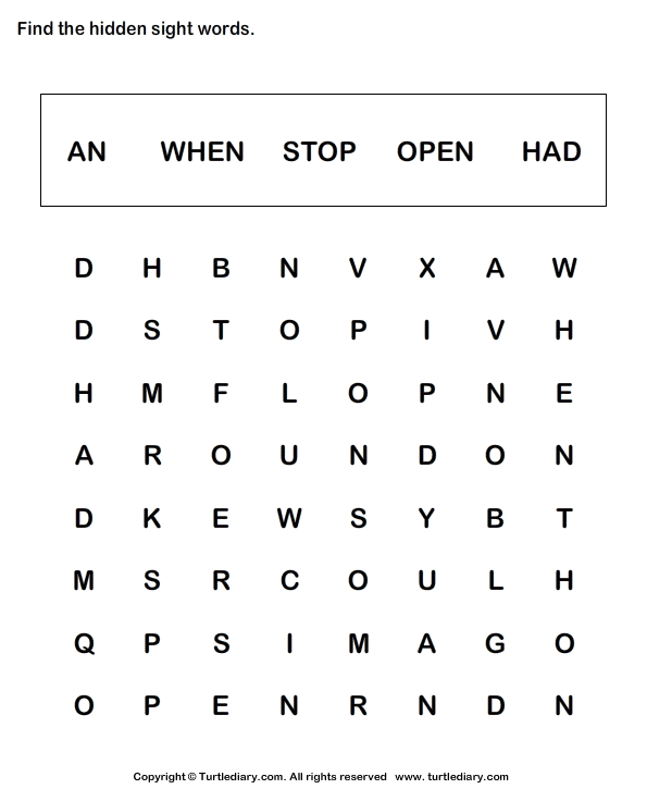 Sight Word Crossword