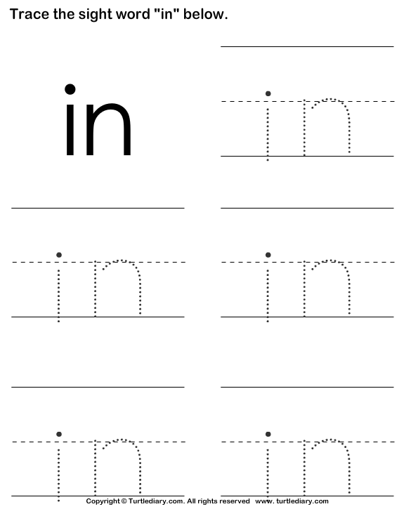 Sight Word In Tracing Sheet | Turtle Diary Worksheet