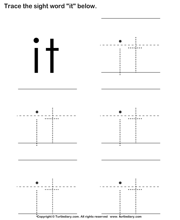 Sight Word It Tracing Sheet | Turtle Diary Worksheet