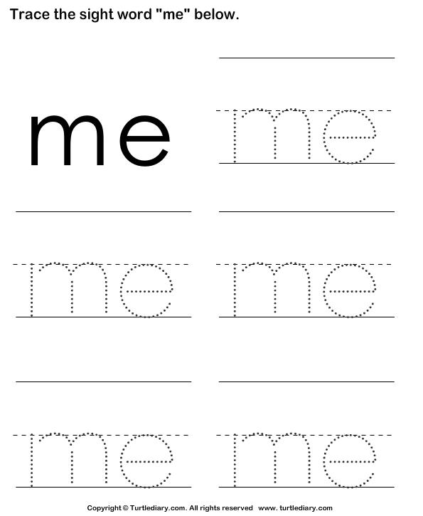 Sight Word Me Tracing Sheet | Turtle Diary Worksheet