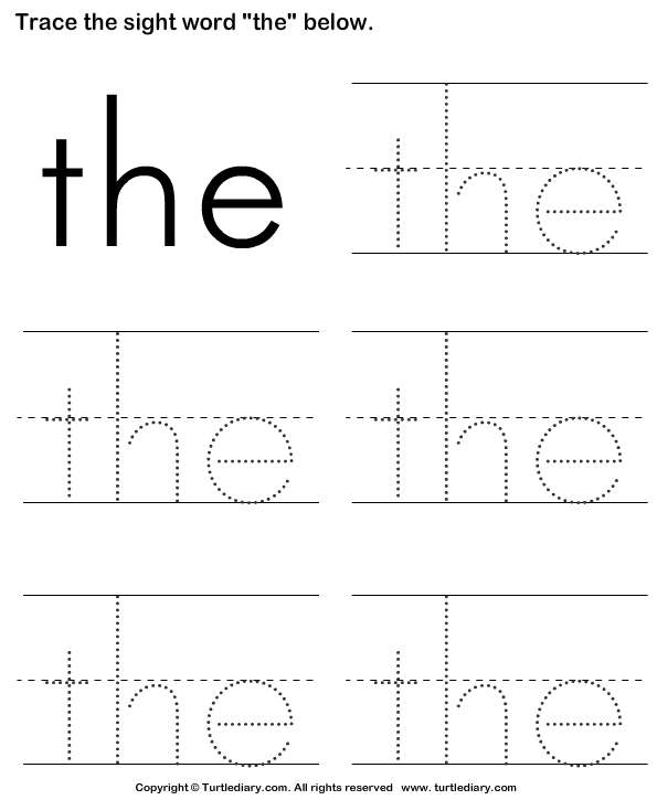 Sight Word The Tracing Sheet | Turtle Diary Worksheet