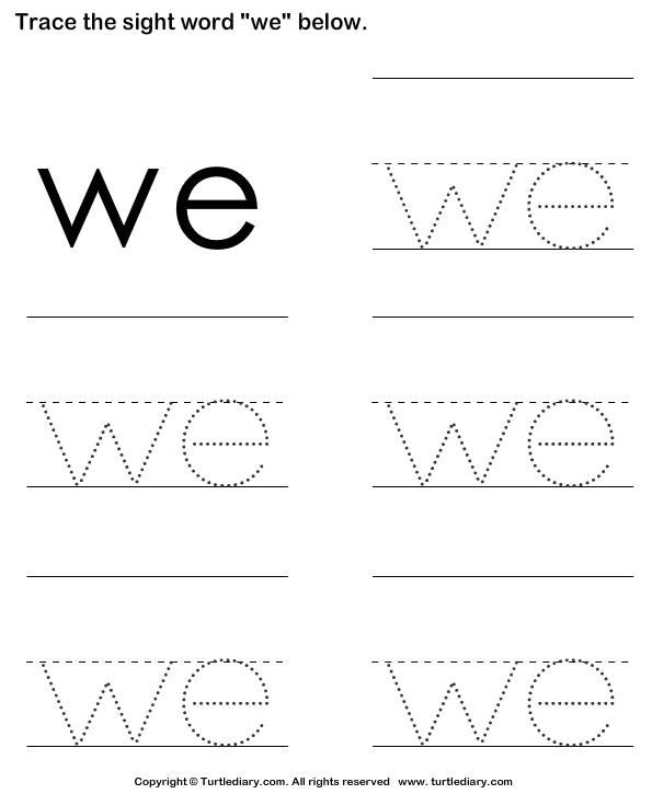 Sight Word We Tracing Sheet Turtle Diary Worksheet