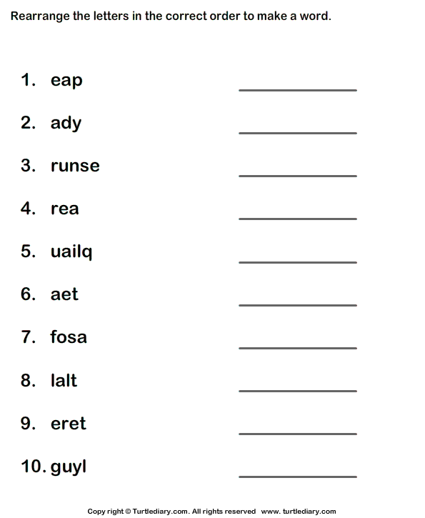 scrambled words worksheet
