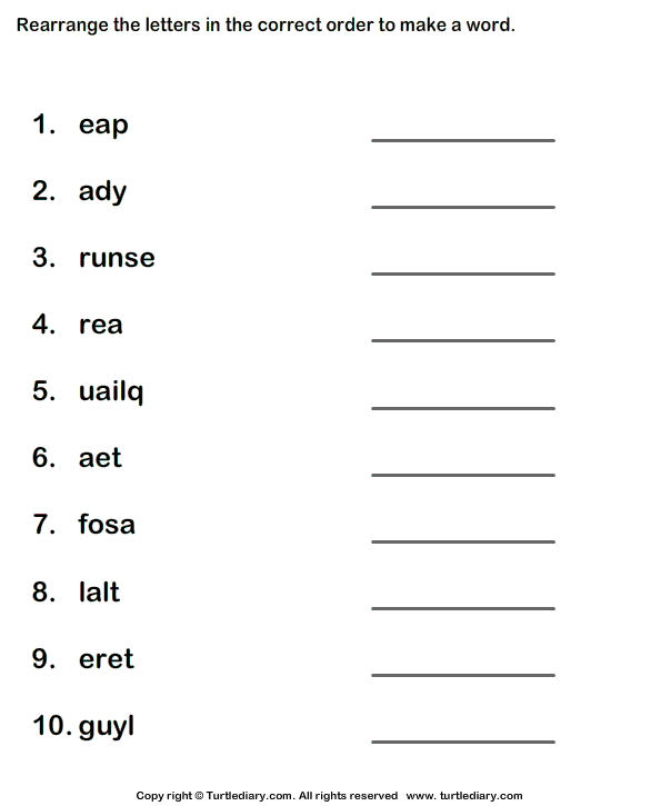 Scrambled Words Worksheets