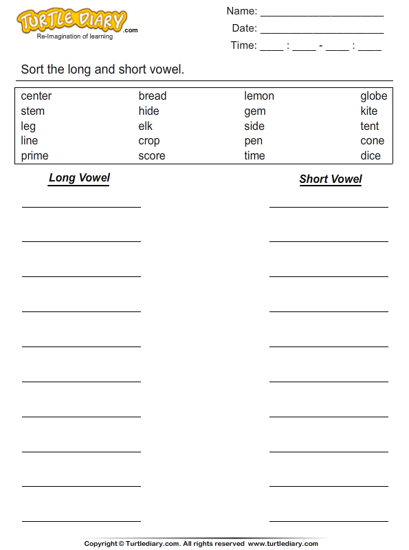 Sort the Vowels - Short and Long