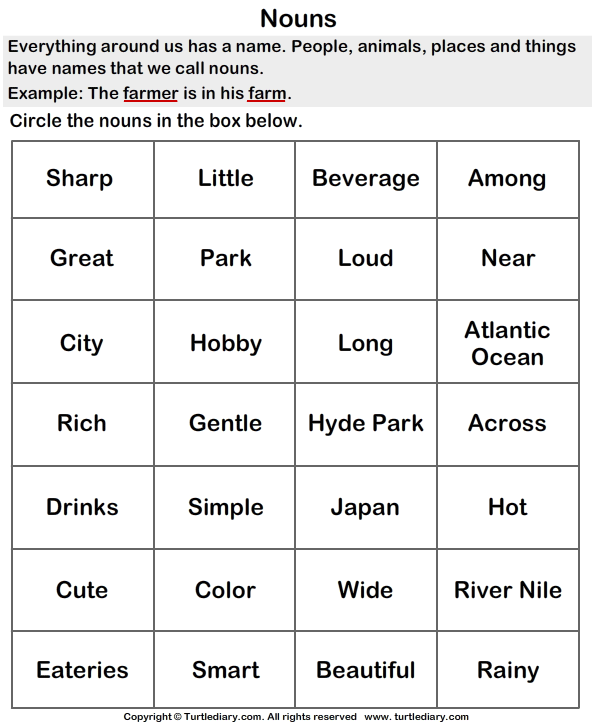 Sorting Nouns Turtle Diary Worksheet