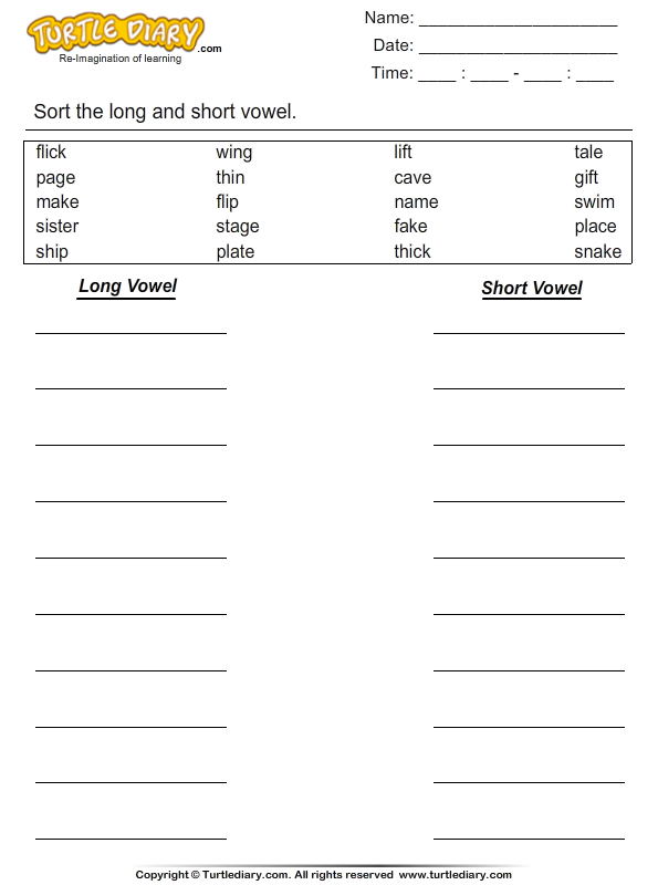 Sort the Long and Short Vowels