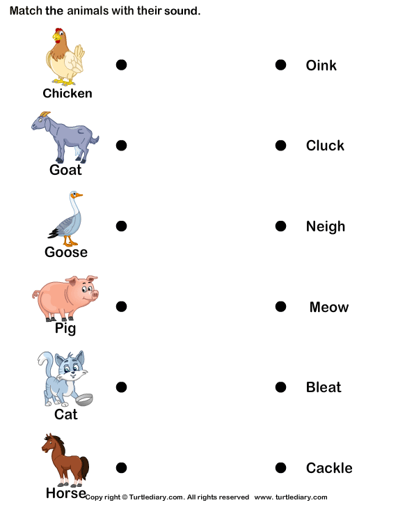 Sounds of Farm Animals | Turtle Diary Worksheet
