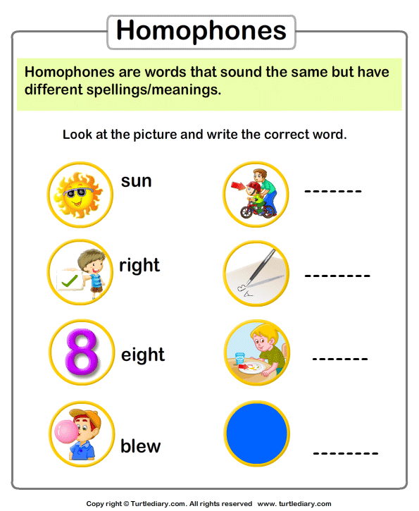 Write the Homophone of Words