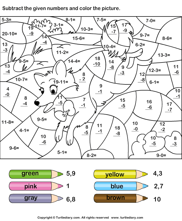 subtract-numbers-and-color-picture-turtle-diary-worksheet