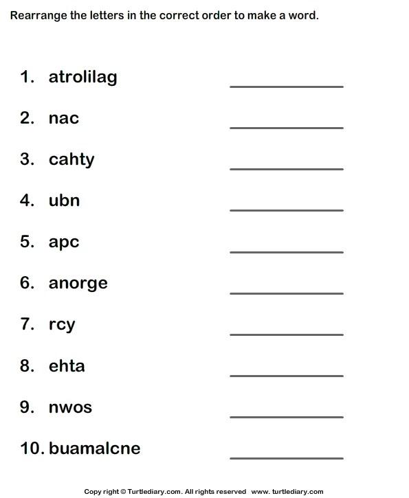 Unscramble Letters To Make Words Turtle Diary Worksheet