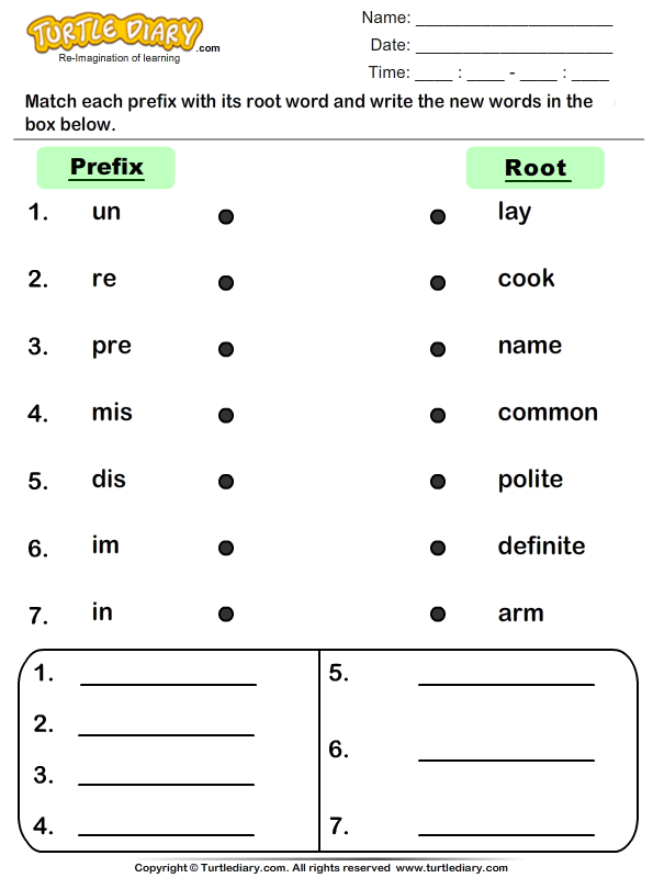 Match Prefixes to Root Words