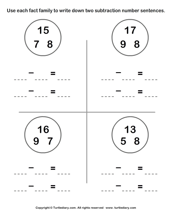 Write Subtraction Sentences Using Given Numbers Turtle Diary Worksheet