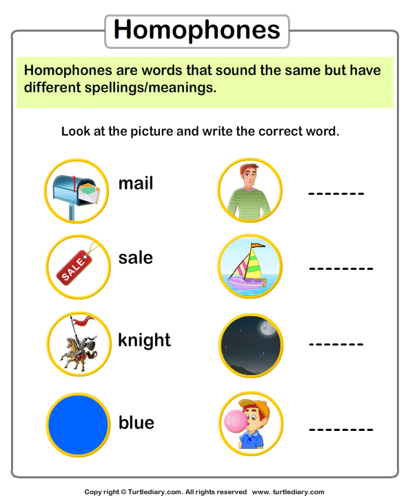 Write the Homophone of Words