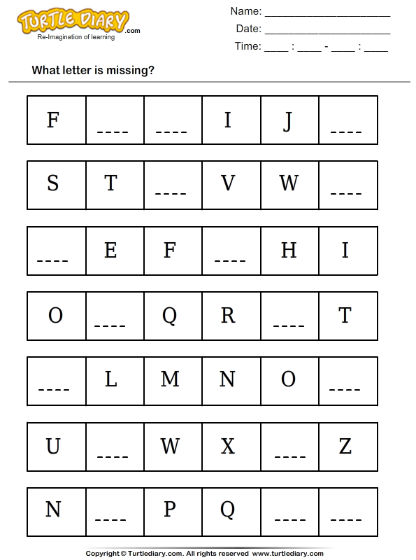 Write The Missing Letters Turtle Diary Worksheet