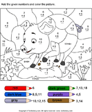 Color by Adding Numbers - addition - Kindergarten
