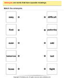 Match the Antonyms - antonyms-synonyms - First Grade