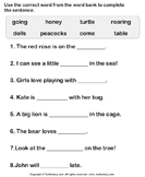 Use Words to Complete the Sentences - sentences - First Grade