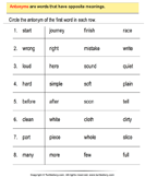 Circle the Antonym of First Word in each Row