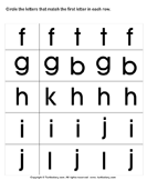 Circle the Matching Letter F G H I J