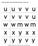 Circle the Matching Letter U V W X Y