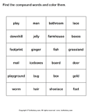 Identify and Color the Compound Words - compound-words - First Grade