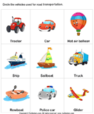 Land Transport - vocabulary - Kindergarten