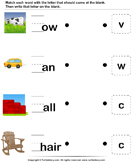 Complete the Words - vocabulary - Kindergarten