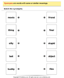 Match the Synonyms - antonyms-synonyms - First Grade
