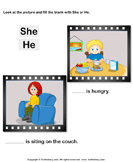 Using 'she' or 'he' - sentences - Kindergarten